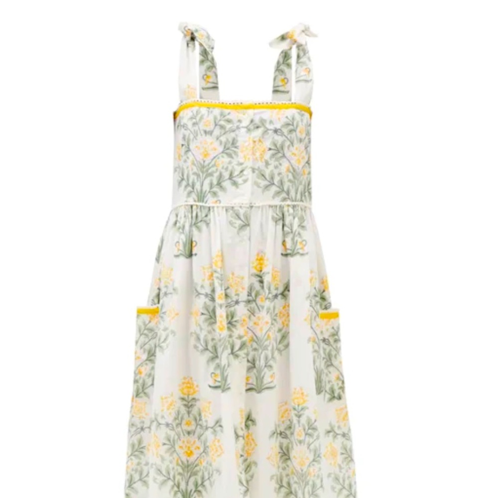 Juliet Dunn tie shoulder floral print cotton midi dress